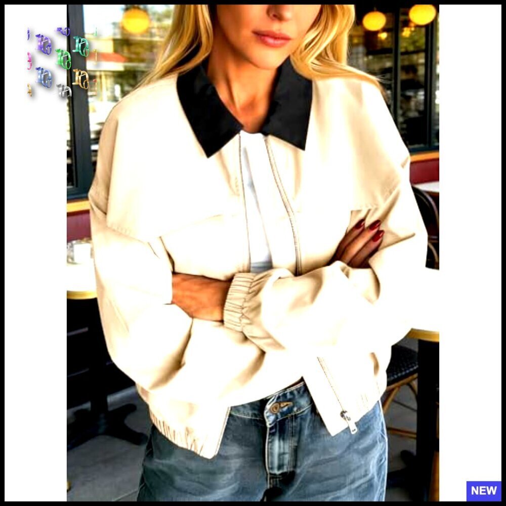Cropped Barn Jacket Oversized Bomber Zip Up Casual Lightweight Utility Short - Picture 3 of 6